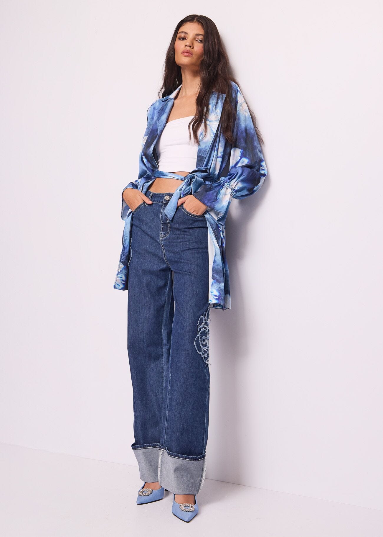 Jeans in cotone con risvolto