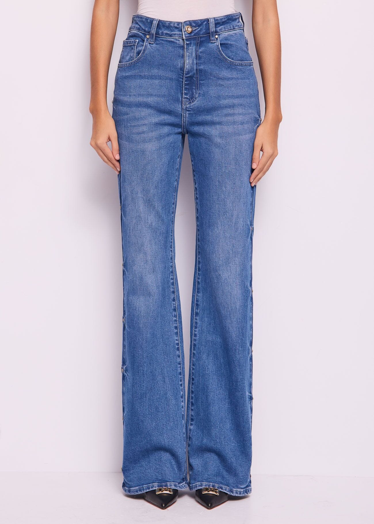 Jeans flare in cotone con strass