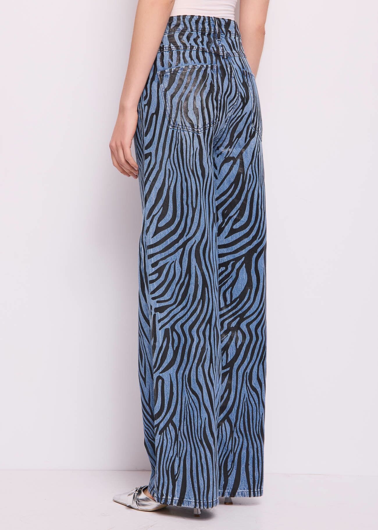 Wide jeans in printed cotton