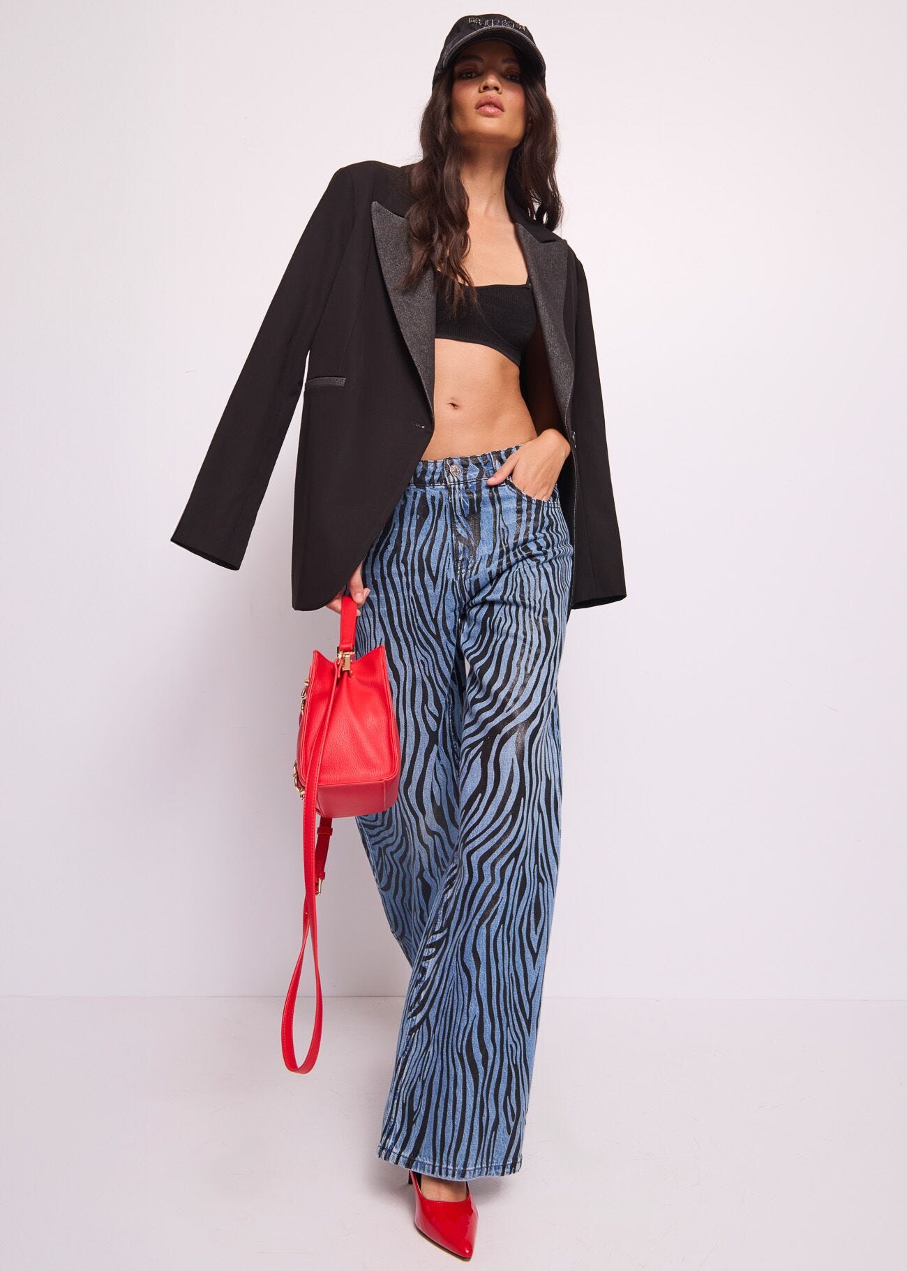 Wide jeans in printed cotton