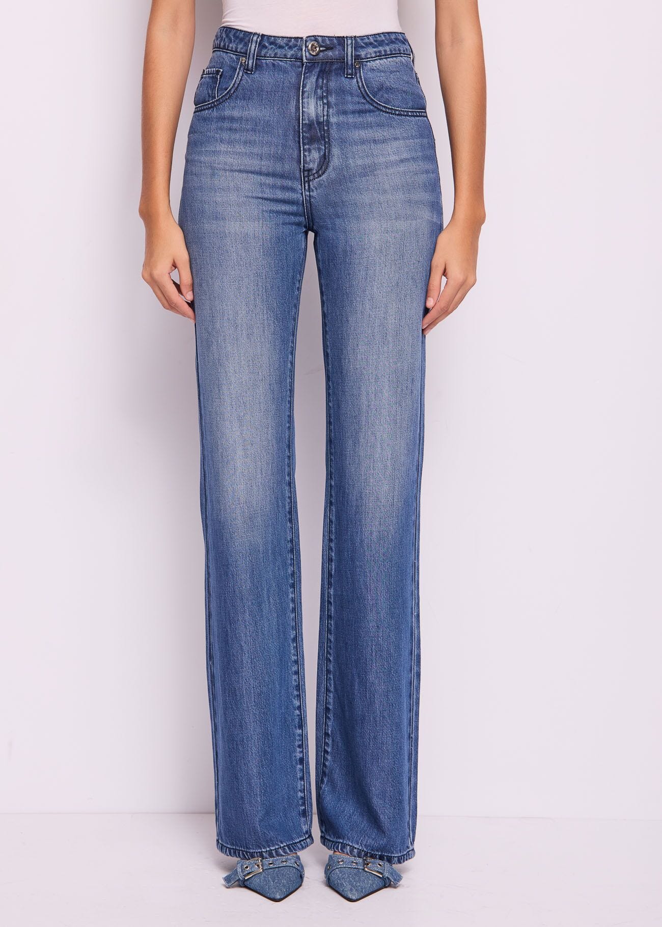 Jeans flare a vita alta in cotone