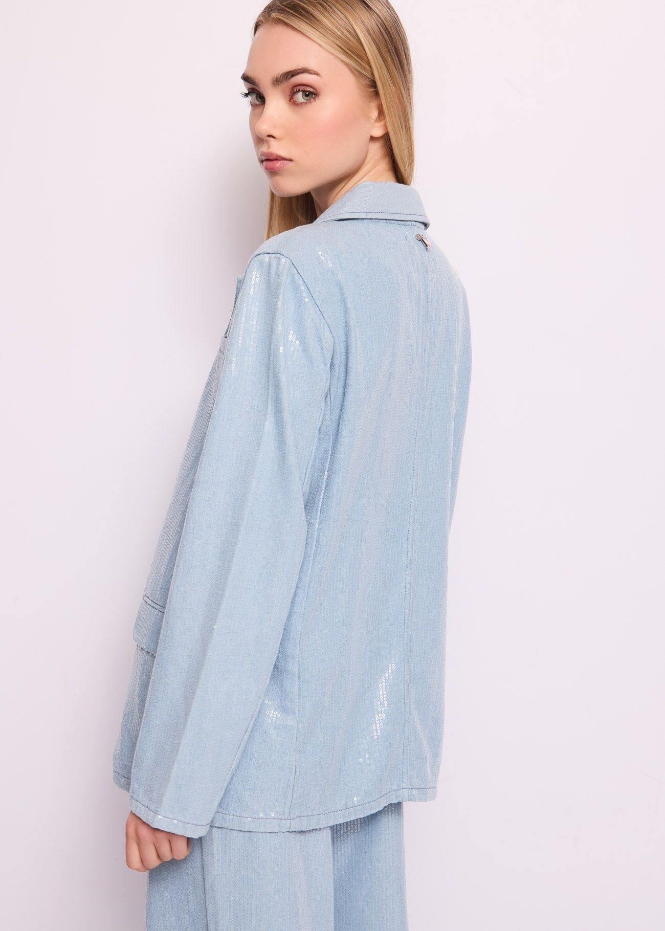 Denim blazer with sequins