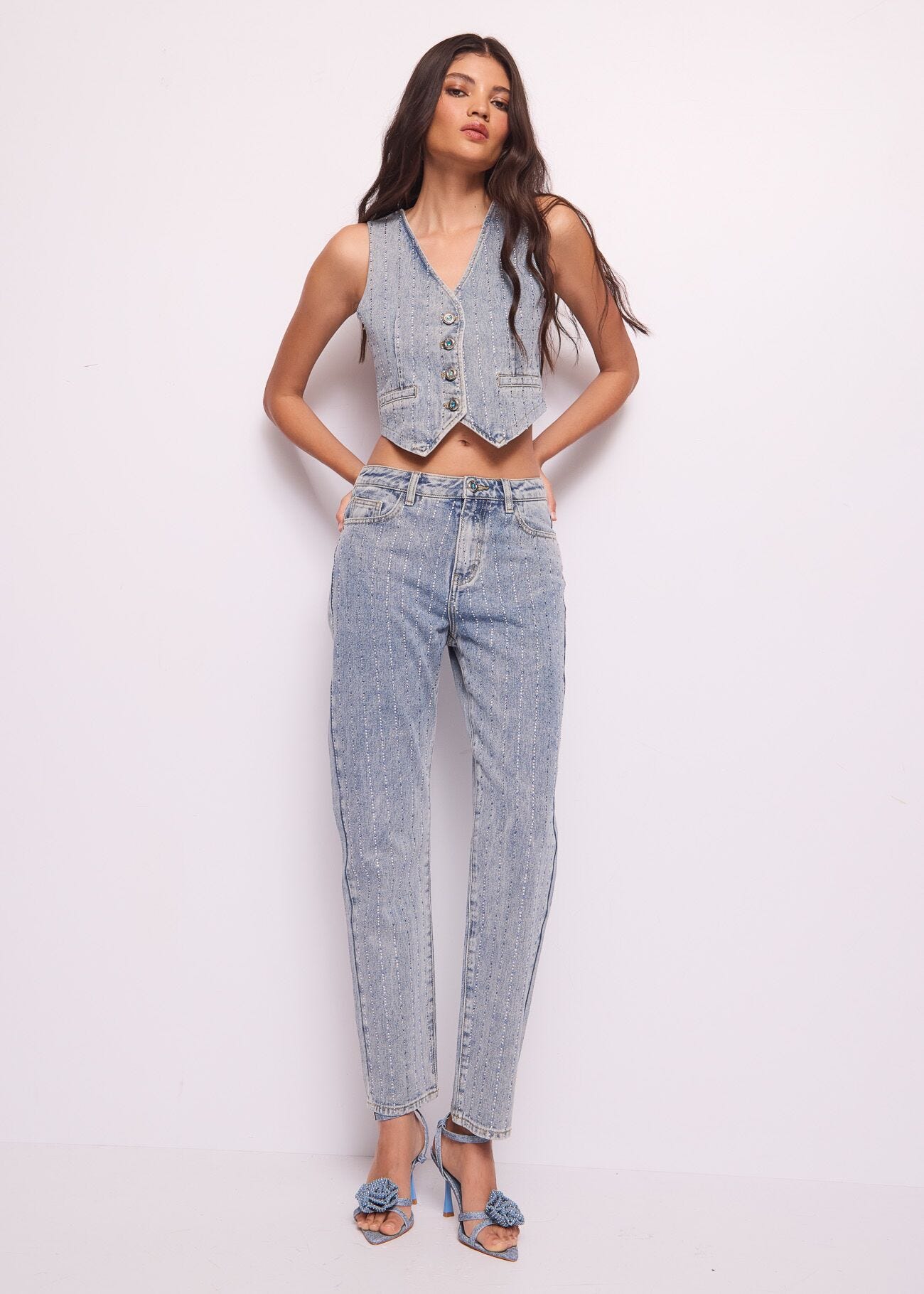 Gilet in denim con strass