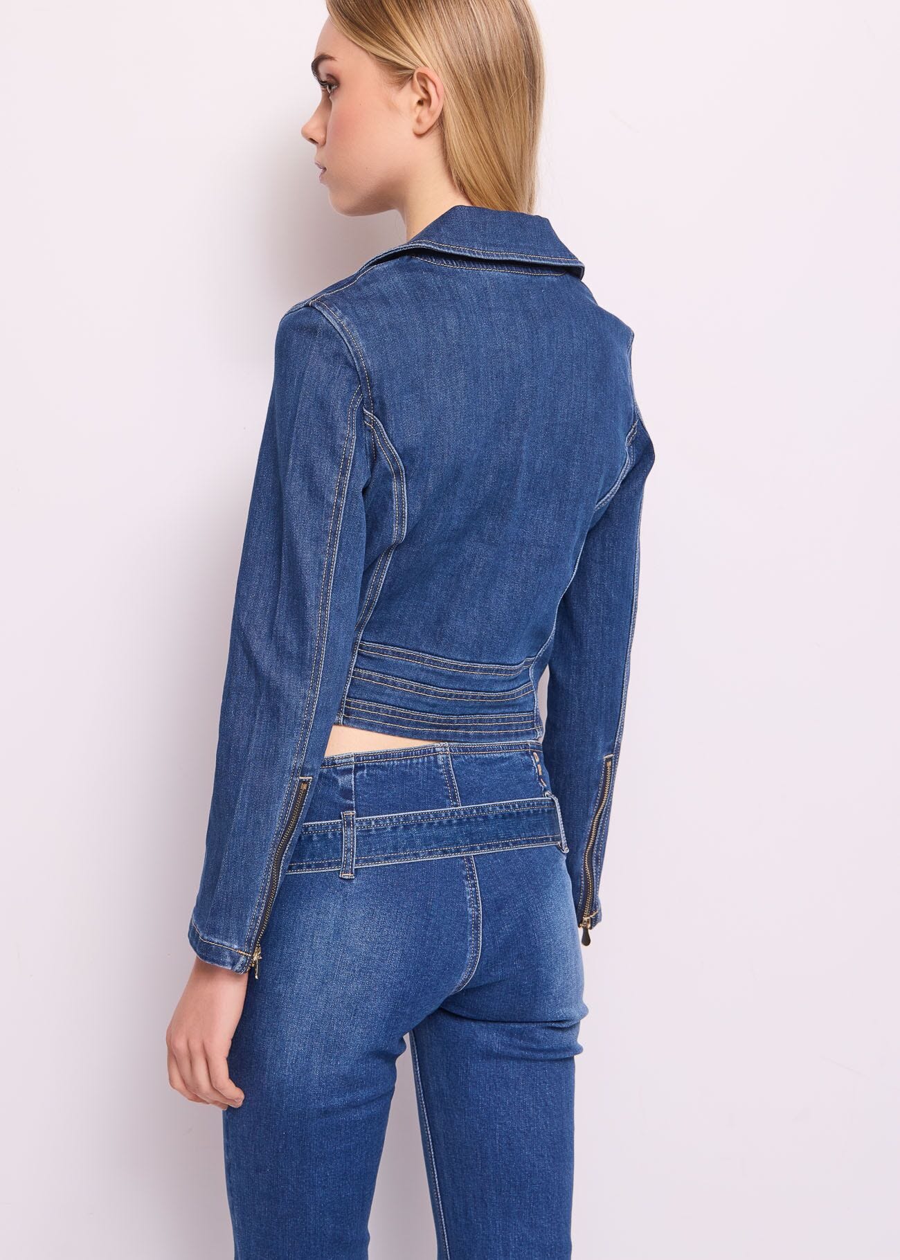 Giacca biker in denim di cotone