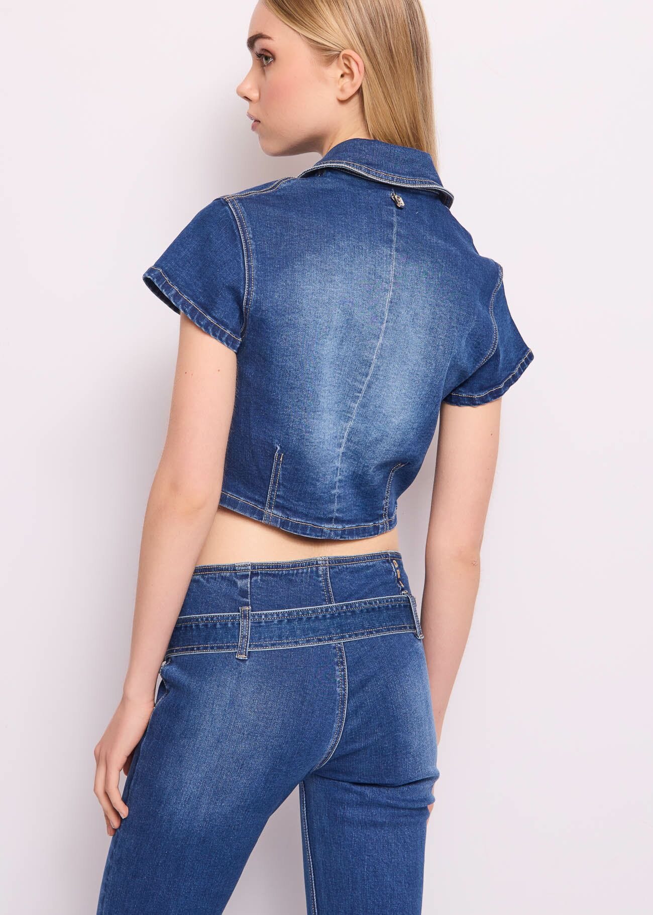 Camicia corta in denim di cotone