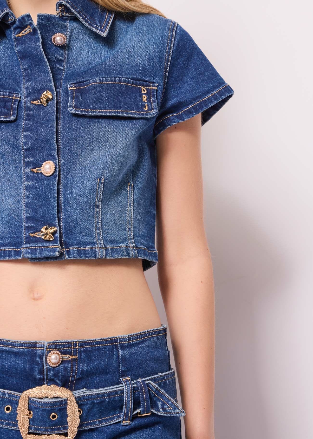 Camicia corta in denim di cotone