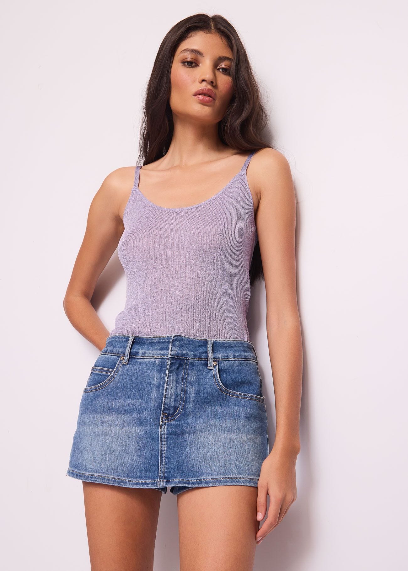 Top lilla in maglia lurex