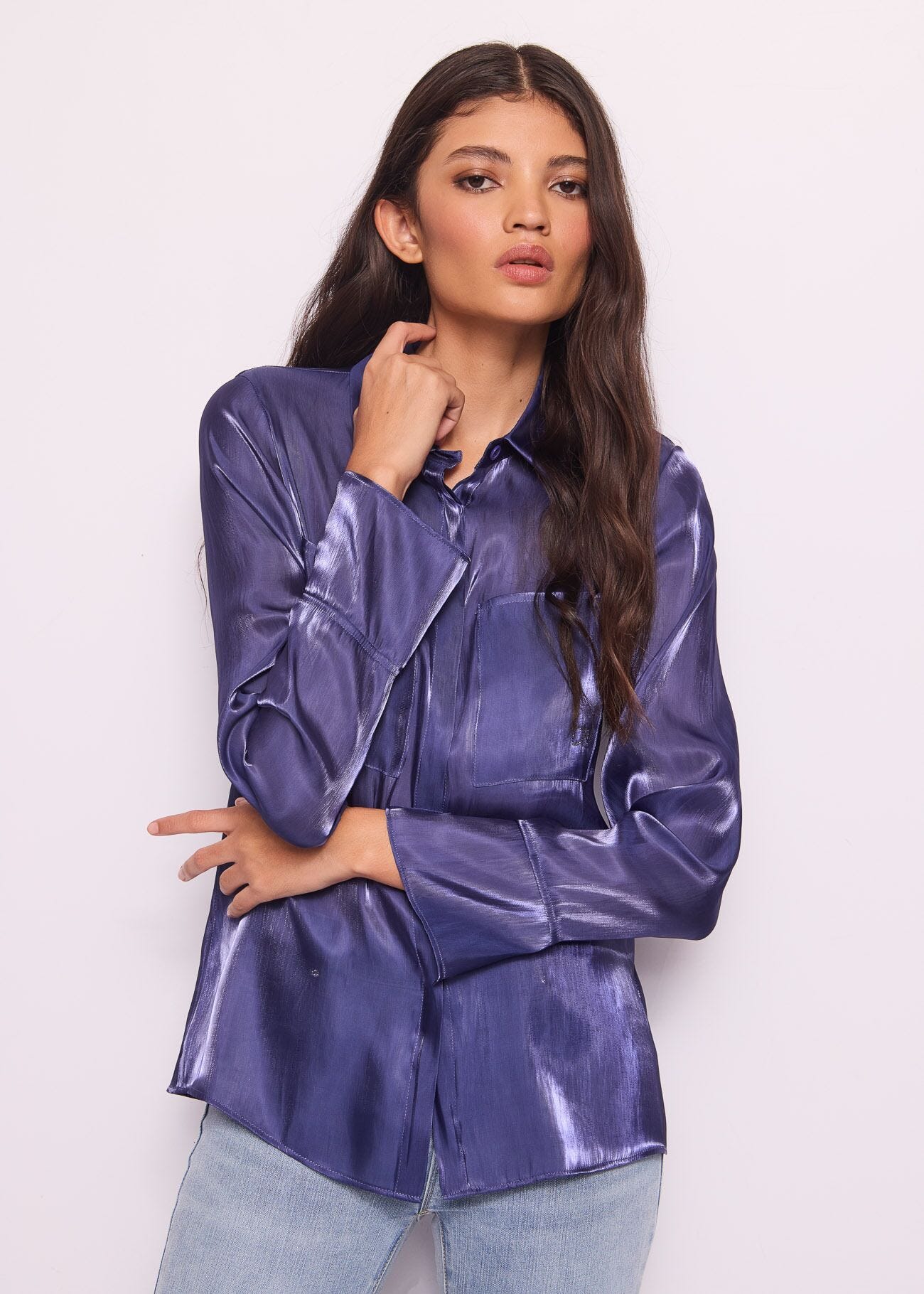 Camicia blu in organza lucida