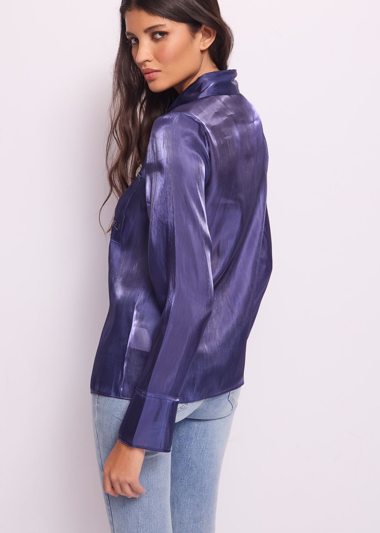 Camicia blu in organza lucida