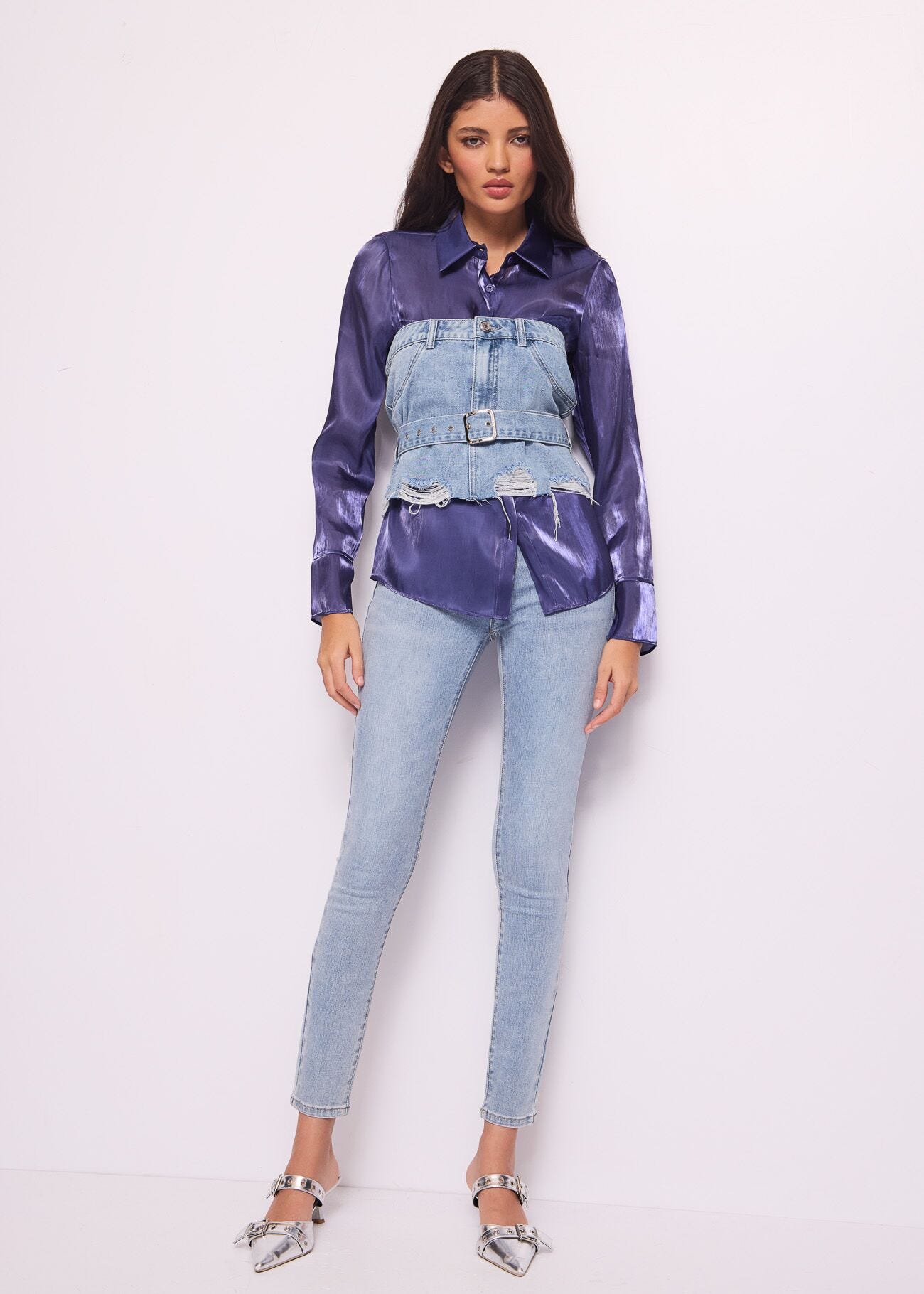 Camicia blu in organza lucida