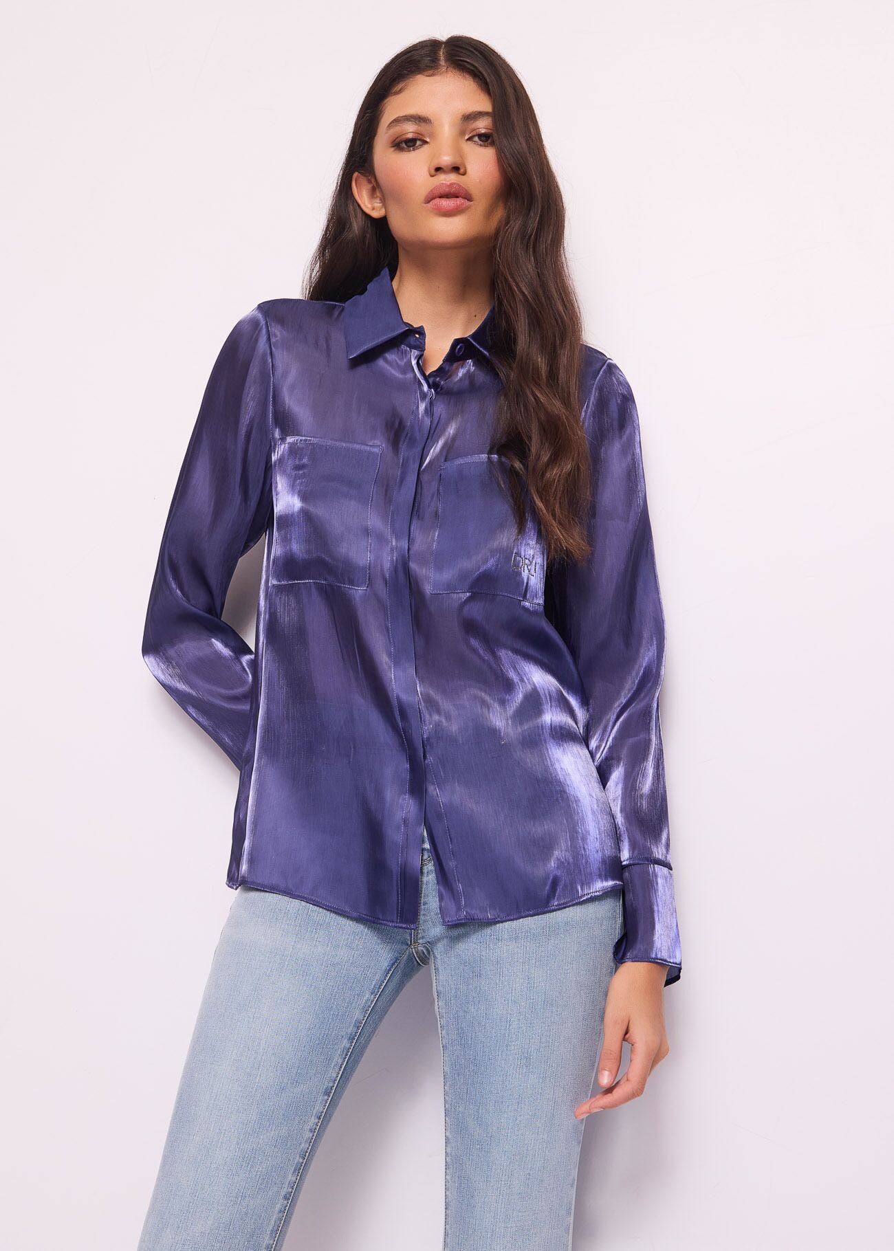 Camicia blu in organza lucida