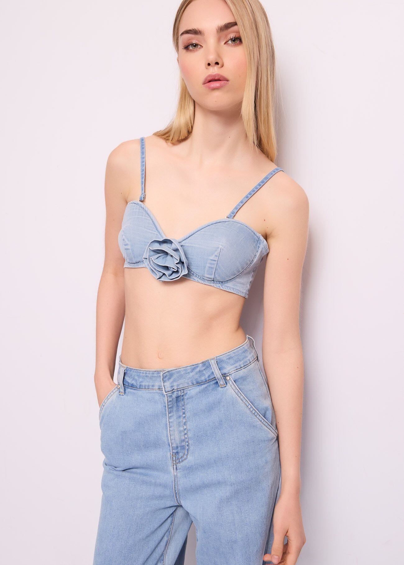 Top in denim di cotone