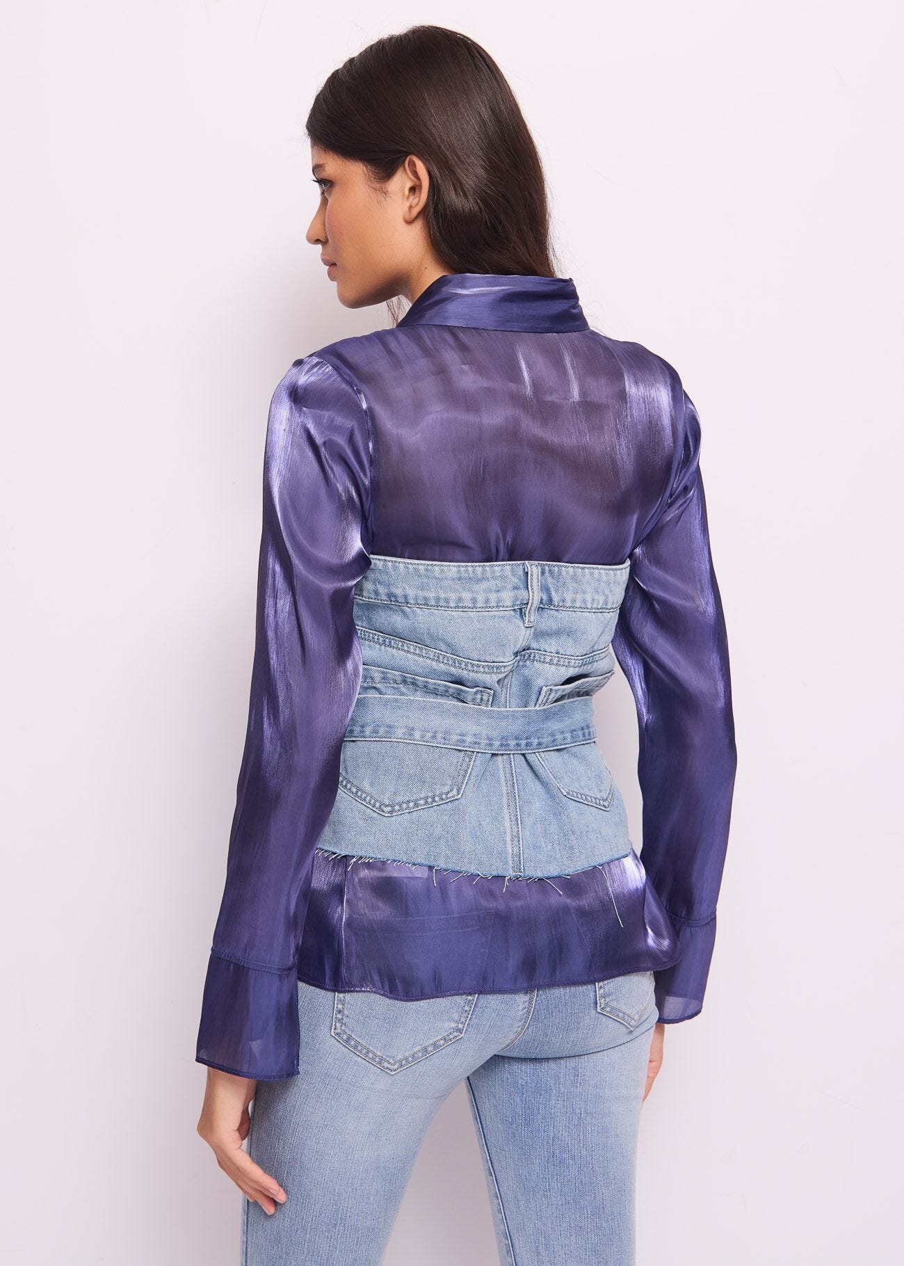 Top in denim di cotone con cintura