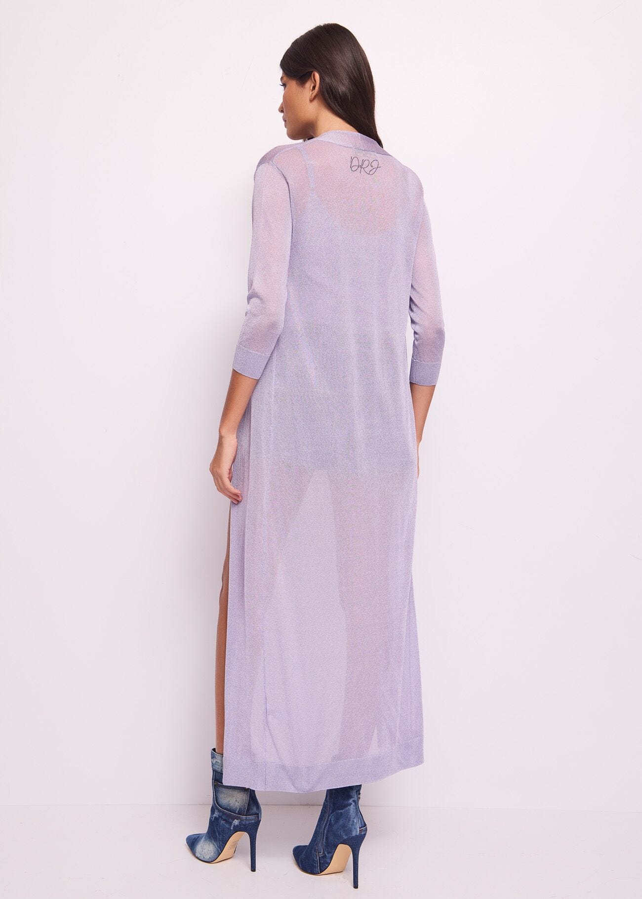 Cardigan lilla in maglia lurex