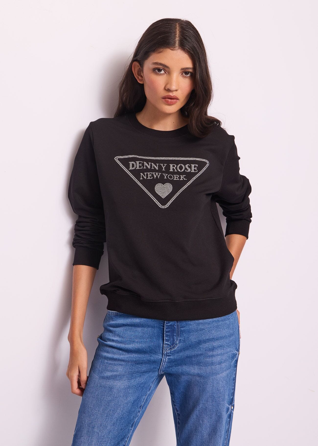 Felpa nera in cotone con logo