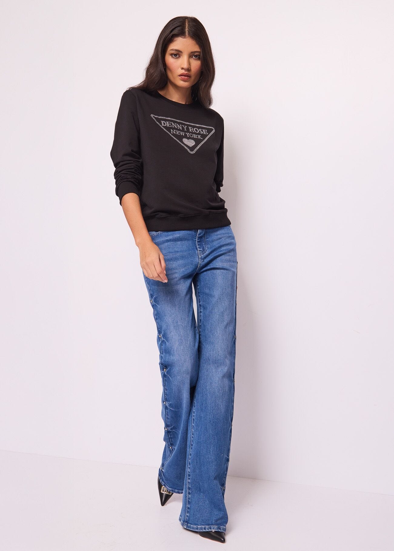 Felpa nera in cotone con logo