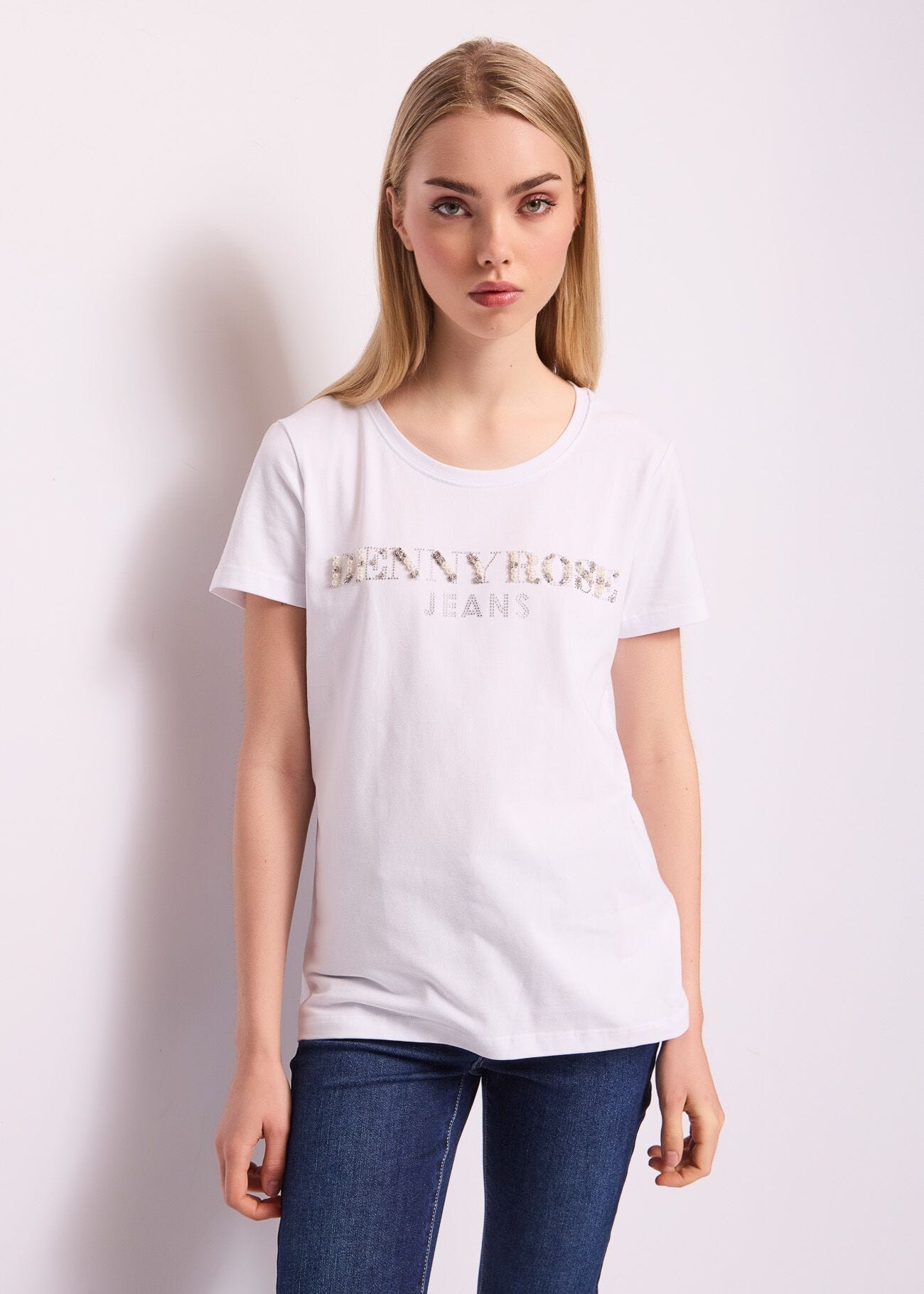 T-shirt bianca in cotone con logo