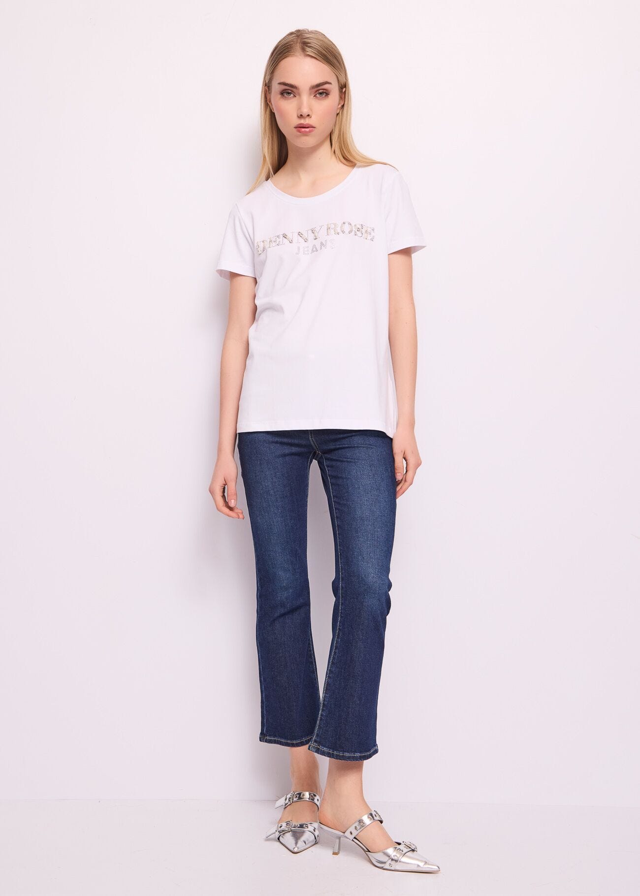 T-shirt bianca in cotone con logo