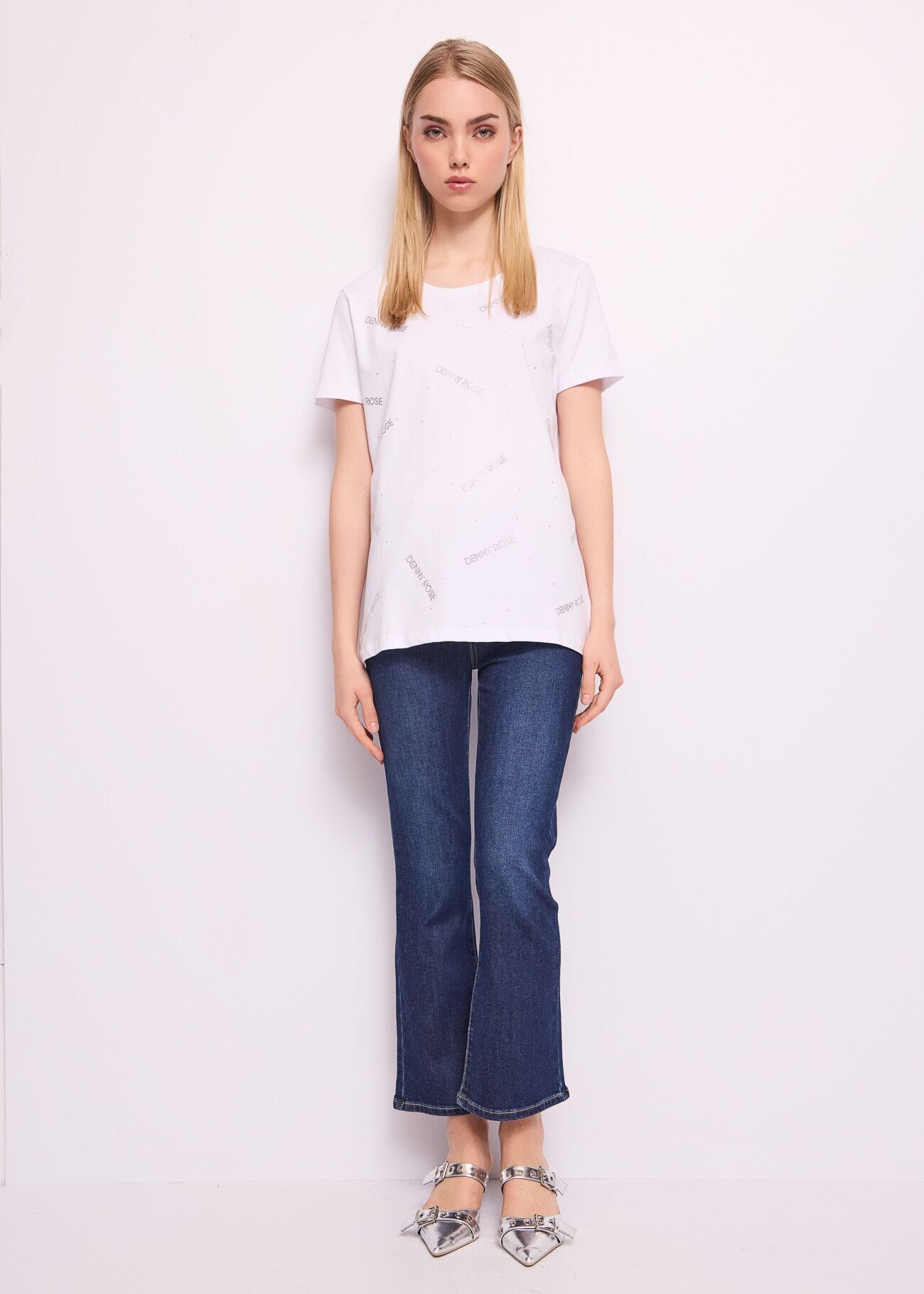 T-shirt bianca in cotone con logo