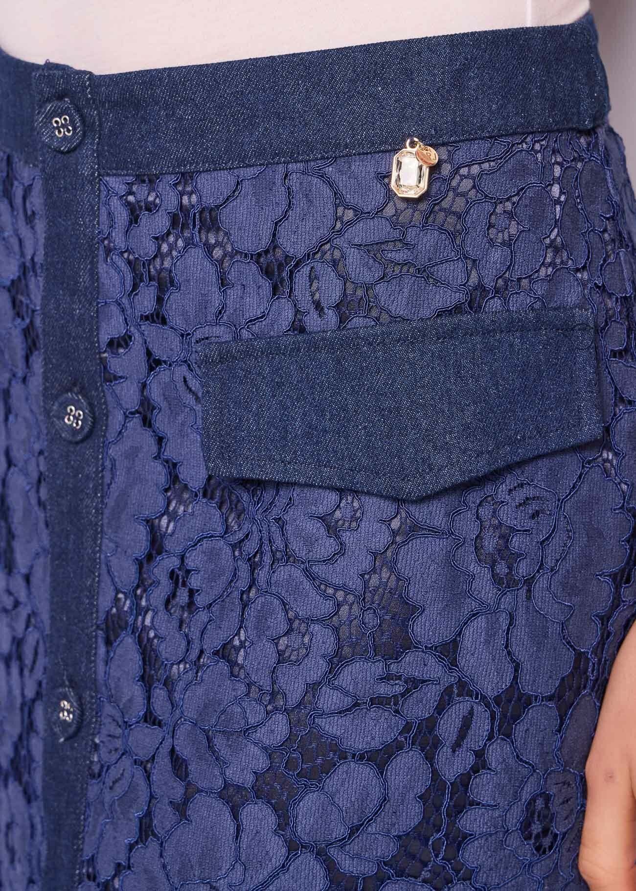Falda azul de encaje de algodón