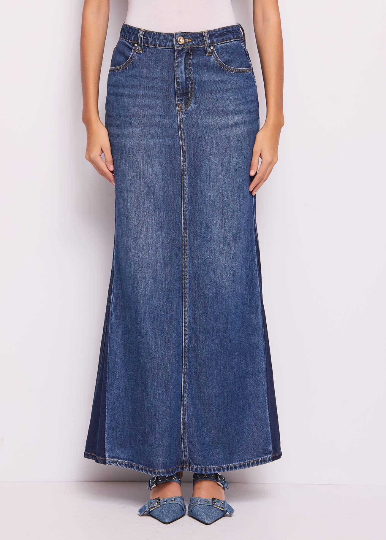 Gonna lunga in denim di cotone