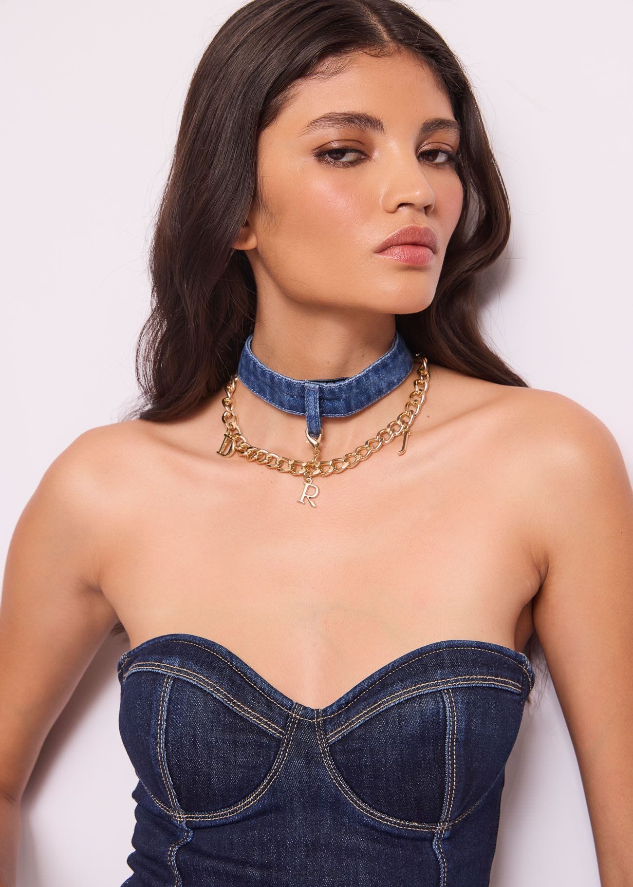 Collana in denim di cotone con logo