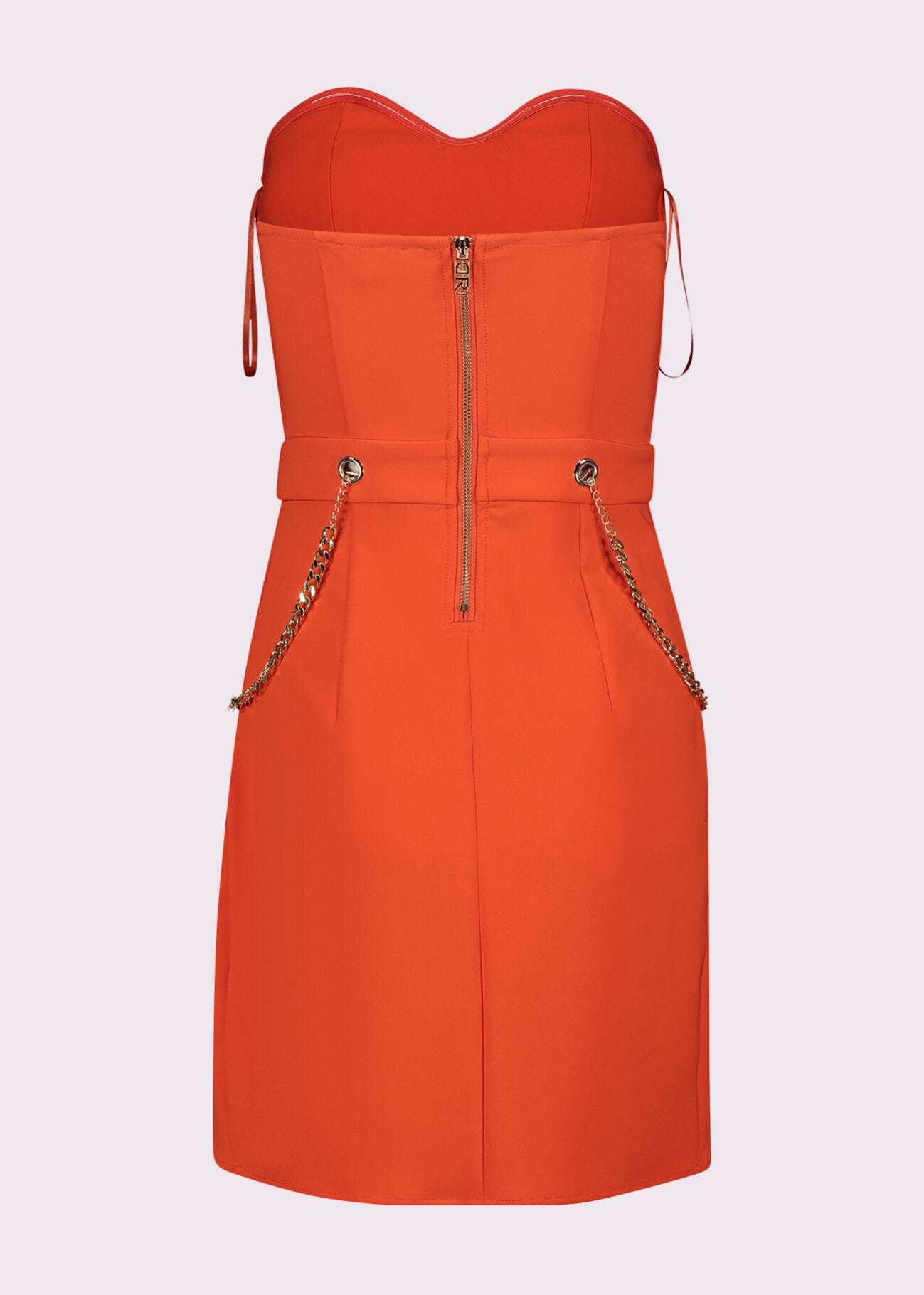 Mini abito rosso con catene