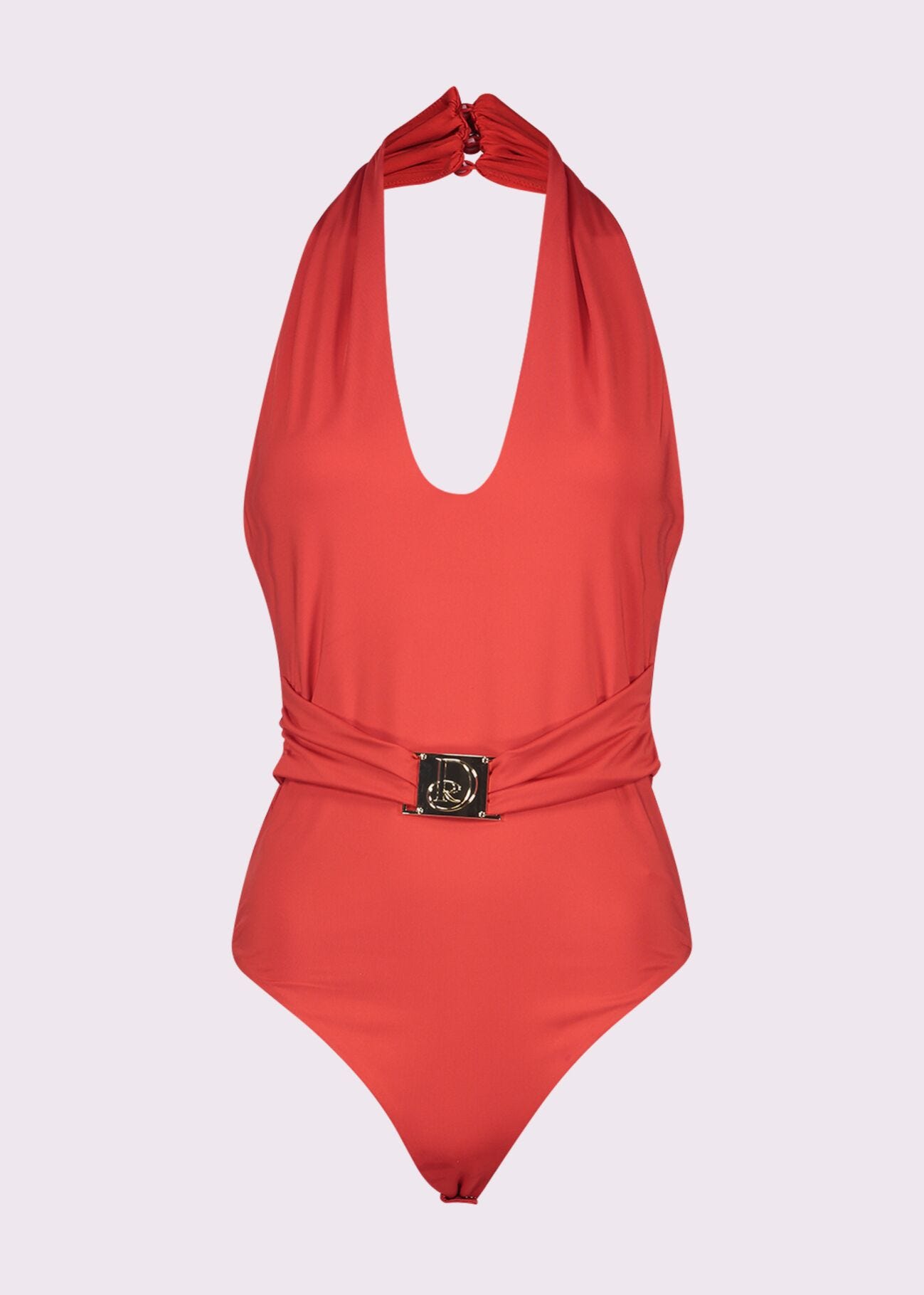 Body rosso in jersey con fibbia