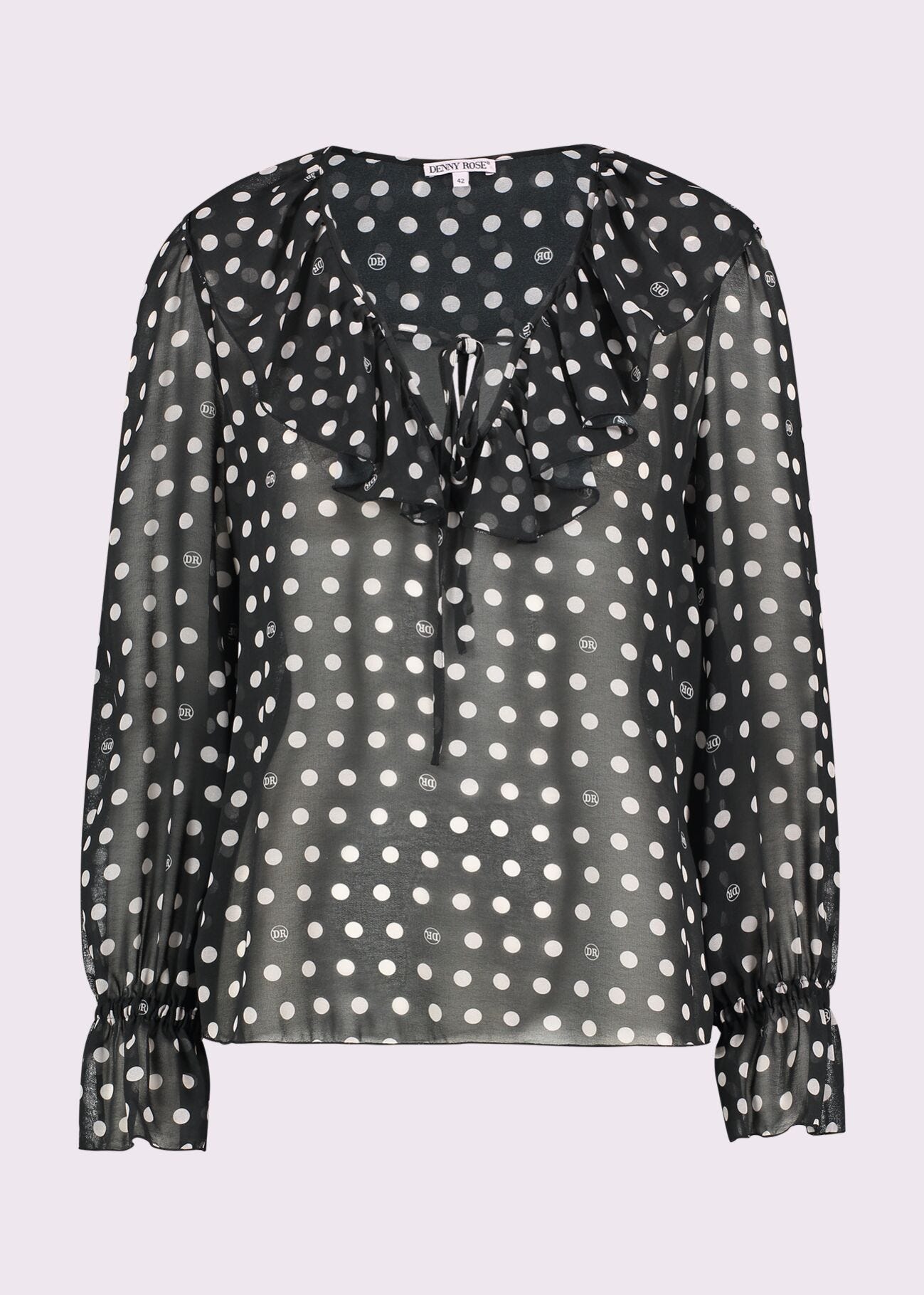 Blusa nera in georgette a pois