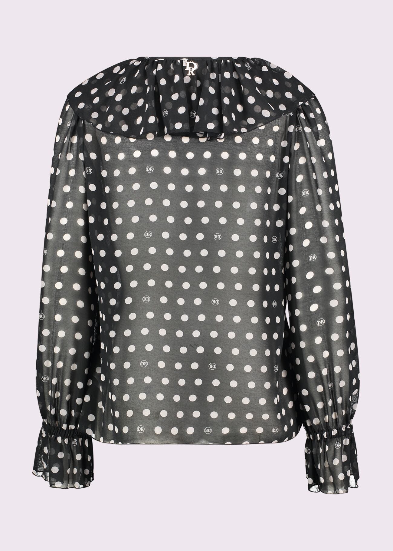 Blusa nera in georgette a pois