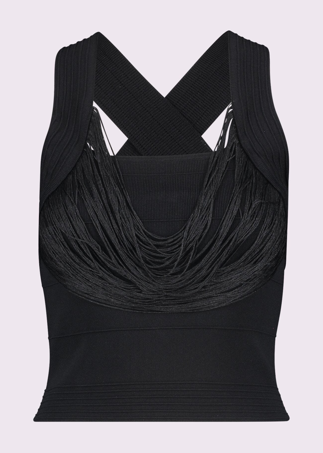 Black knit top with ruffles