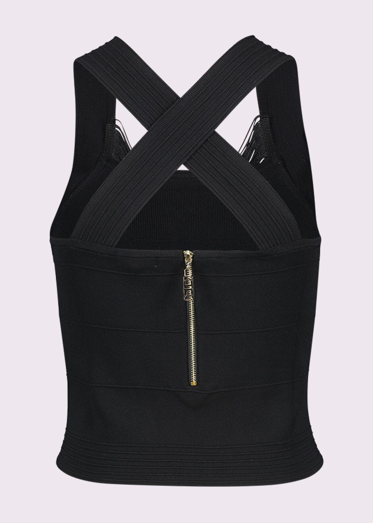 Black knit top with ruffles