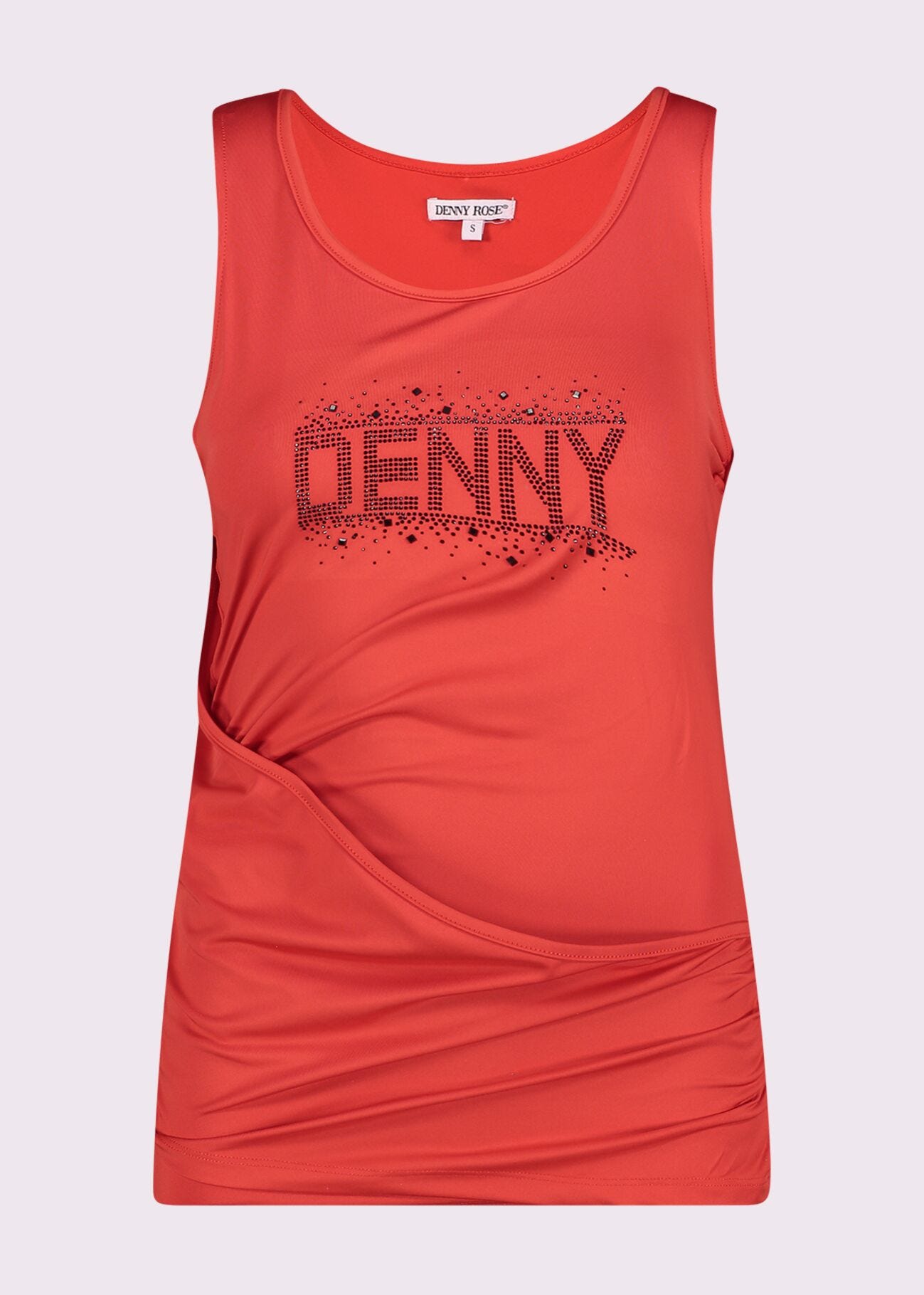 Top rosso con logo e strass