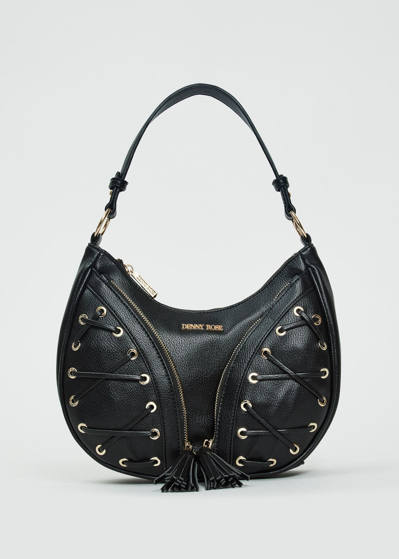 Borsa a spalla nera con laccetti