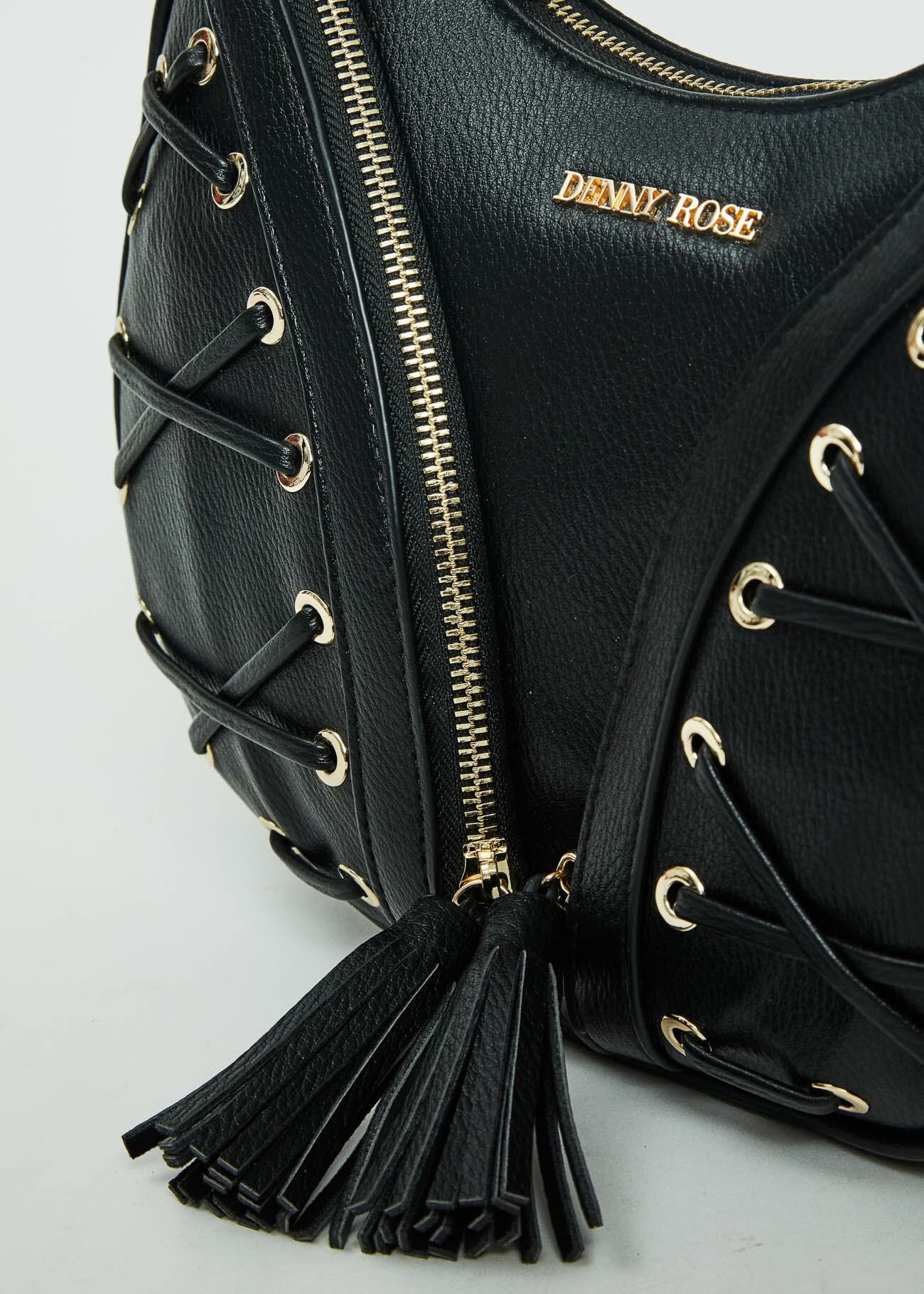 Borsa a spalla nera con laccetti