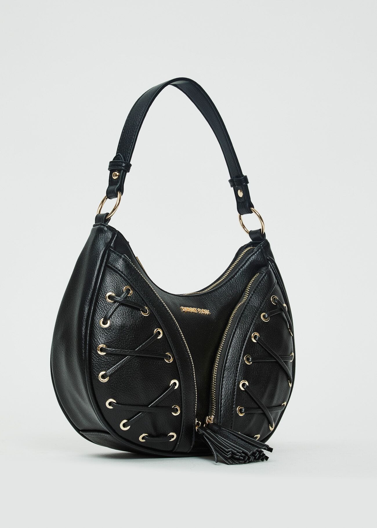 Borsa a spalla nera con laccetti