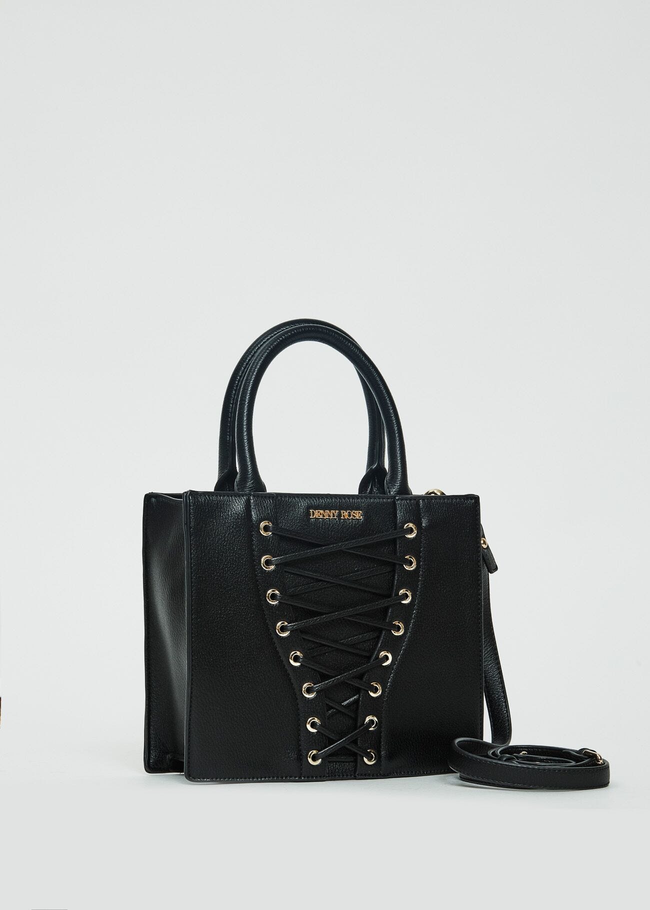 Shopping bag nera con laccetti