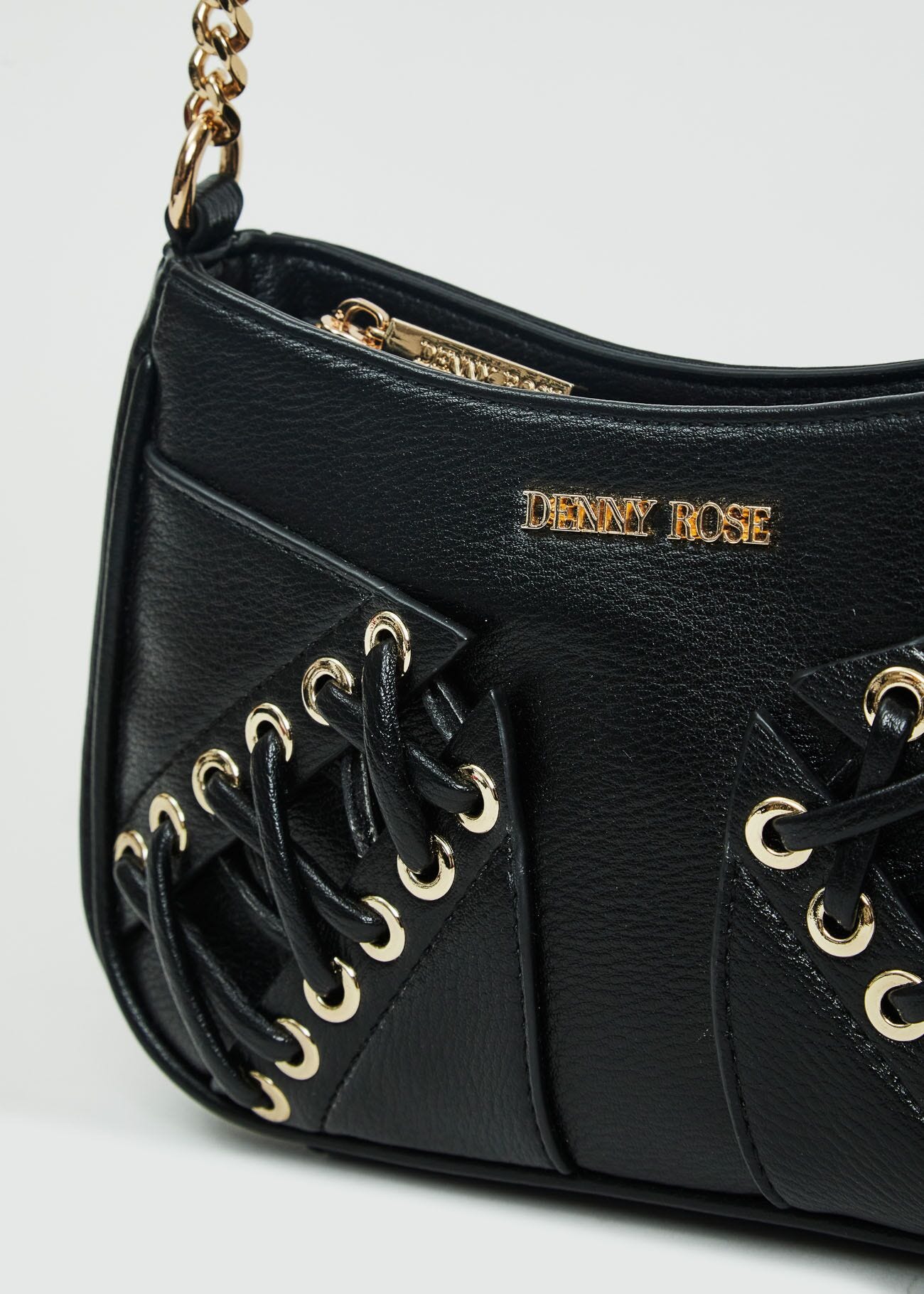 Borsa crossbody nera con laccetti