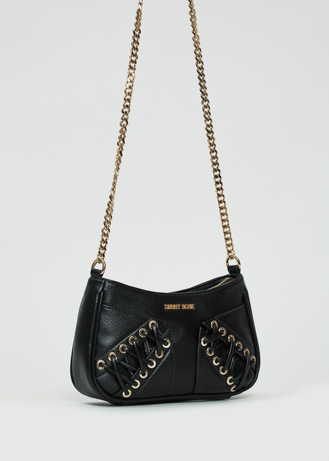 Borsa crossbody nera con laccetti