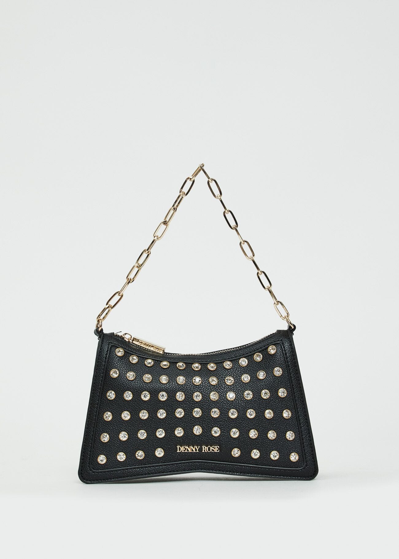 Borsa a spalla nera con strass