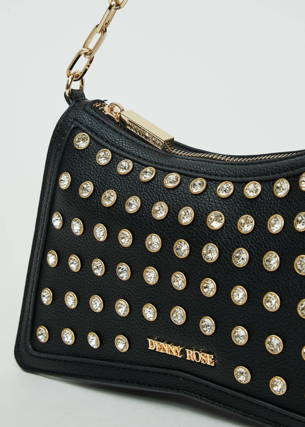 Borsa a spalla nera con strass