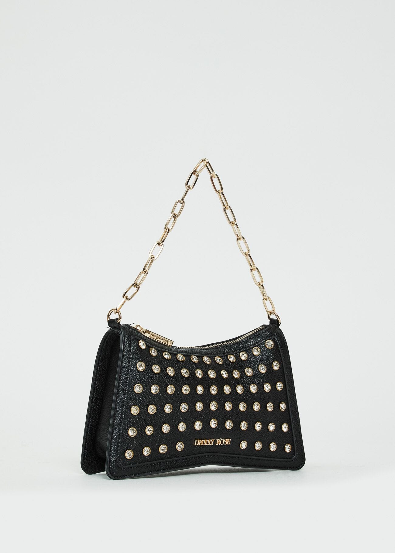 Borsa a spalla nera con strass