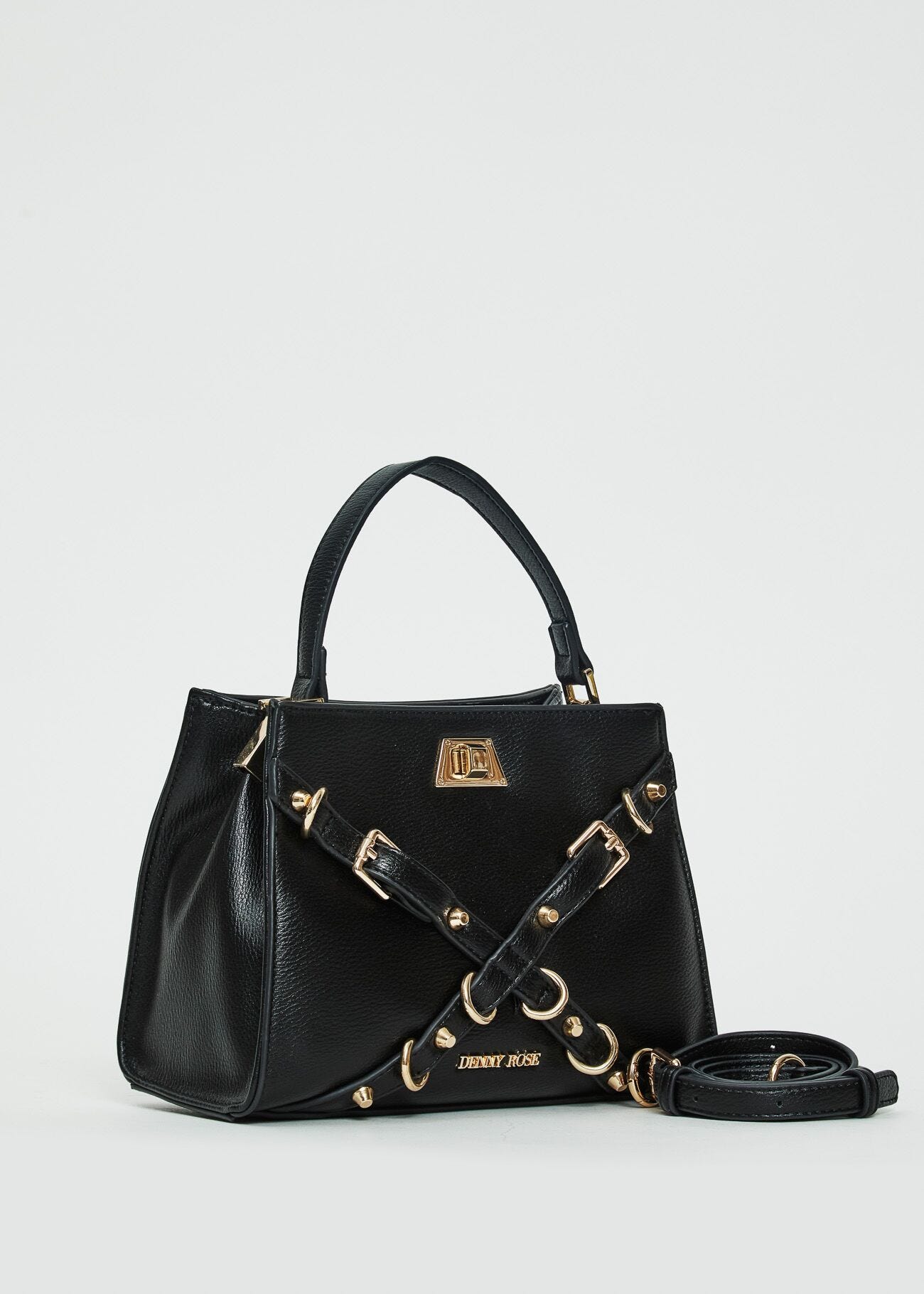 Borsa top handle nera con cinture