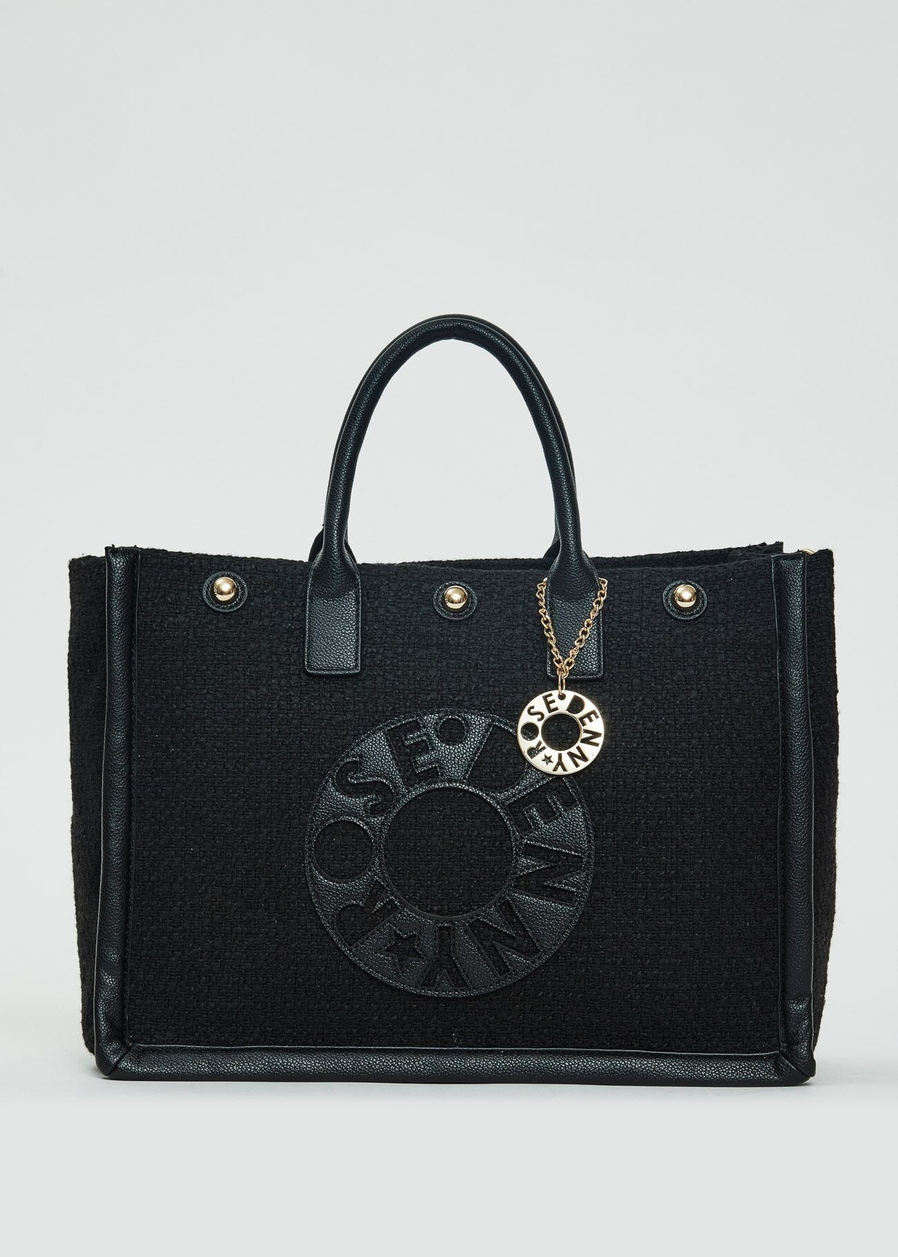 Shopping bag nera in tweed