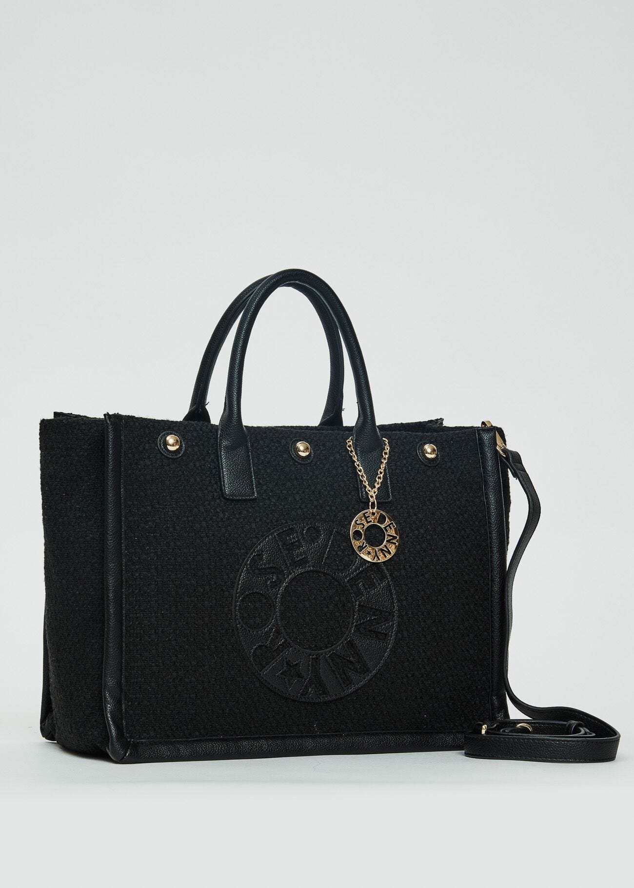 Shopping bag nera in tweed