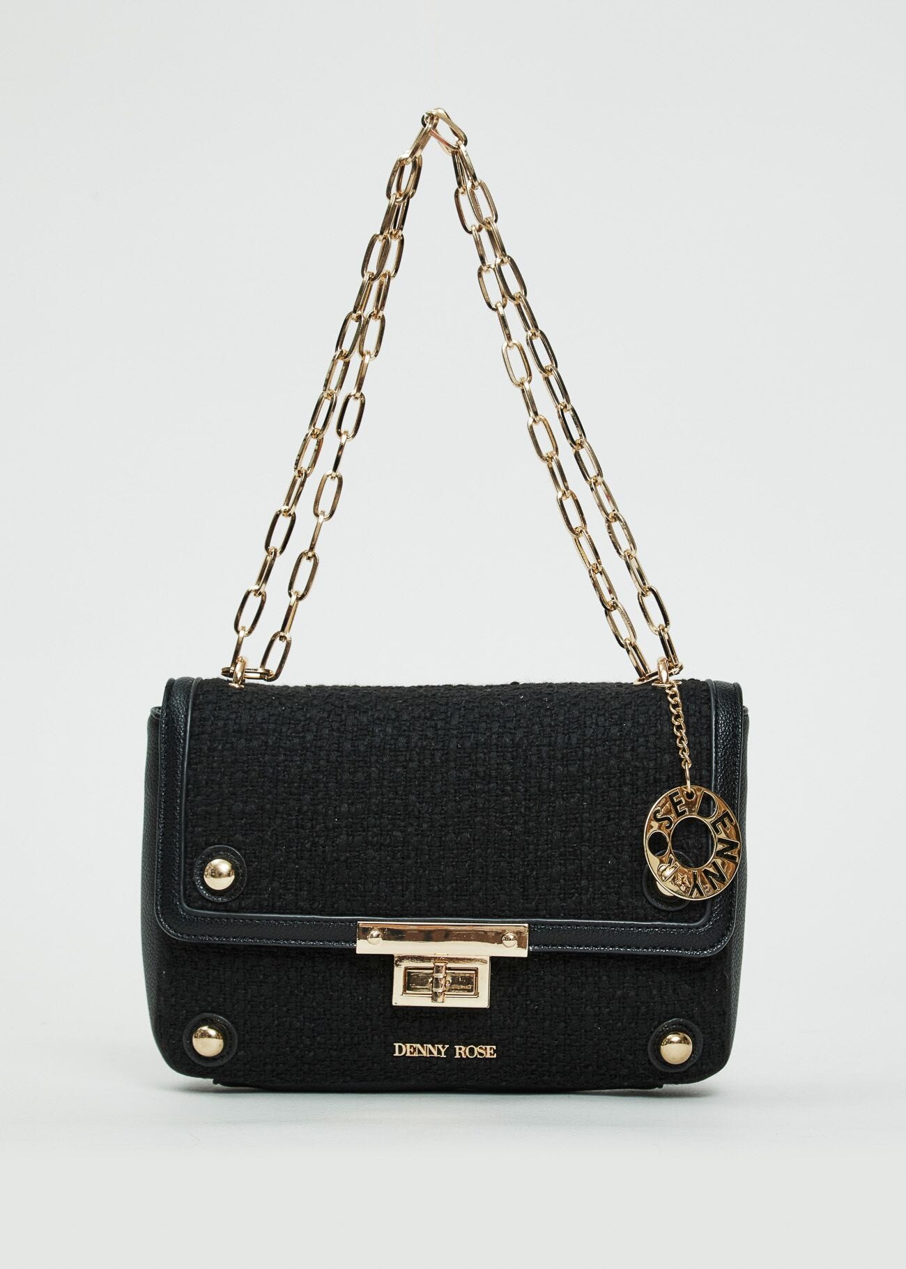 Borsa crossbody nera in tweed