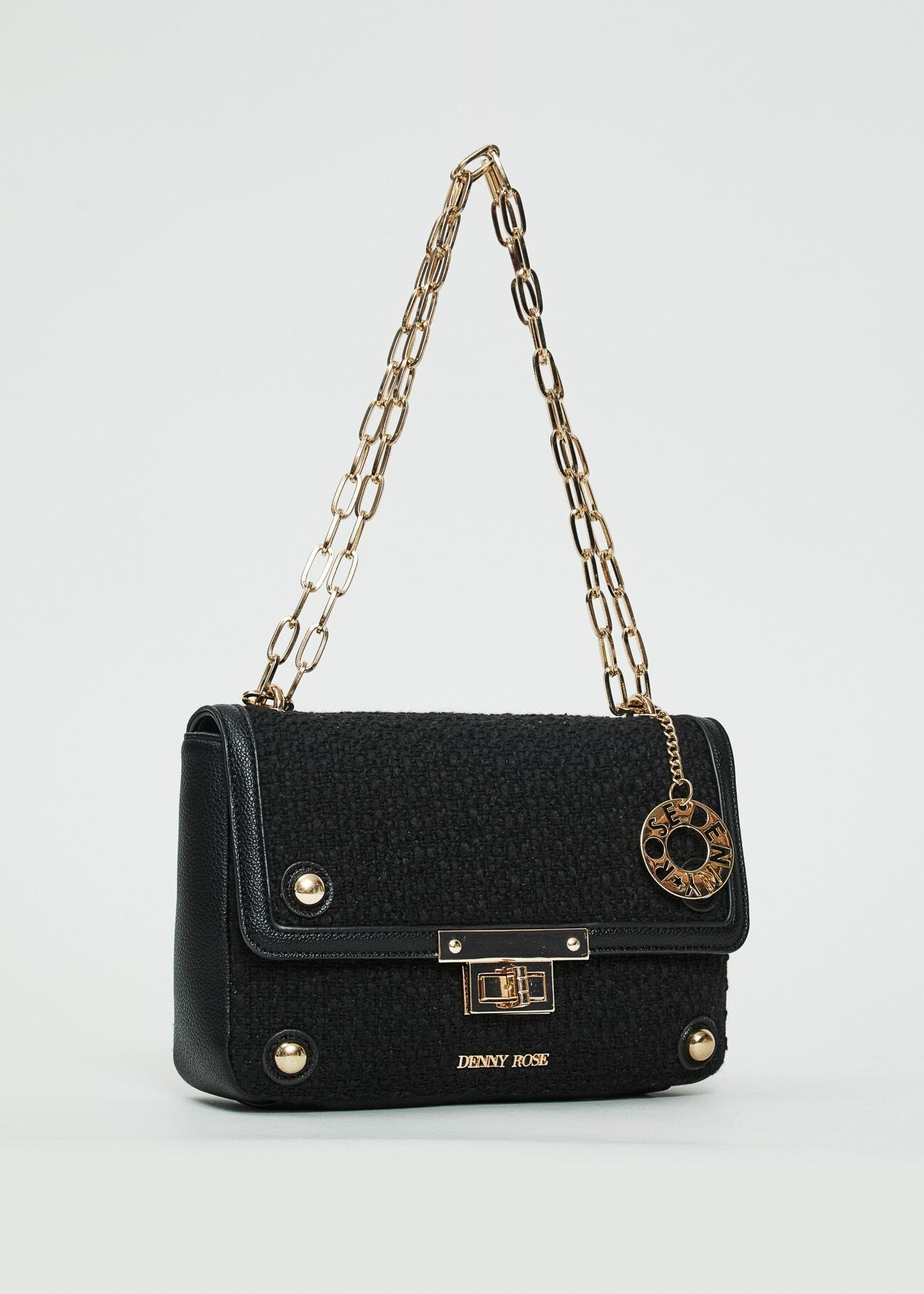 Borsa crossbody nera in tweed