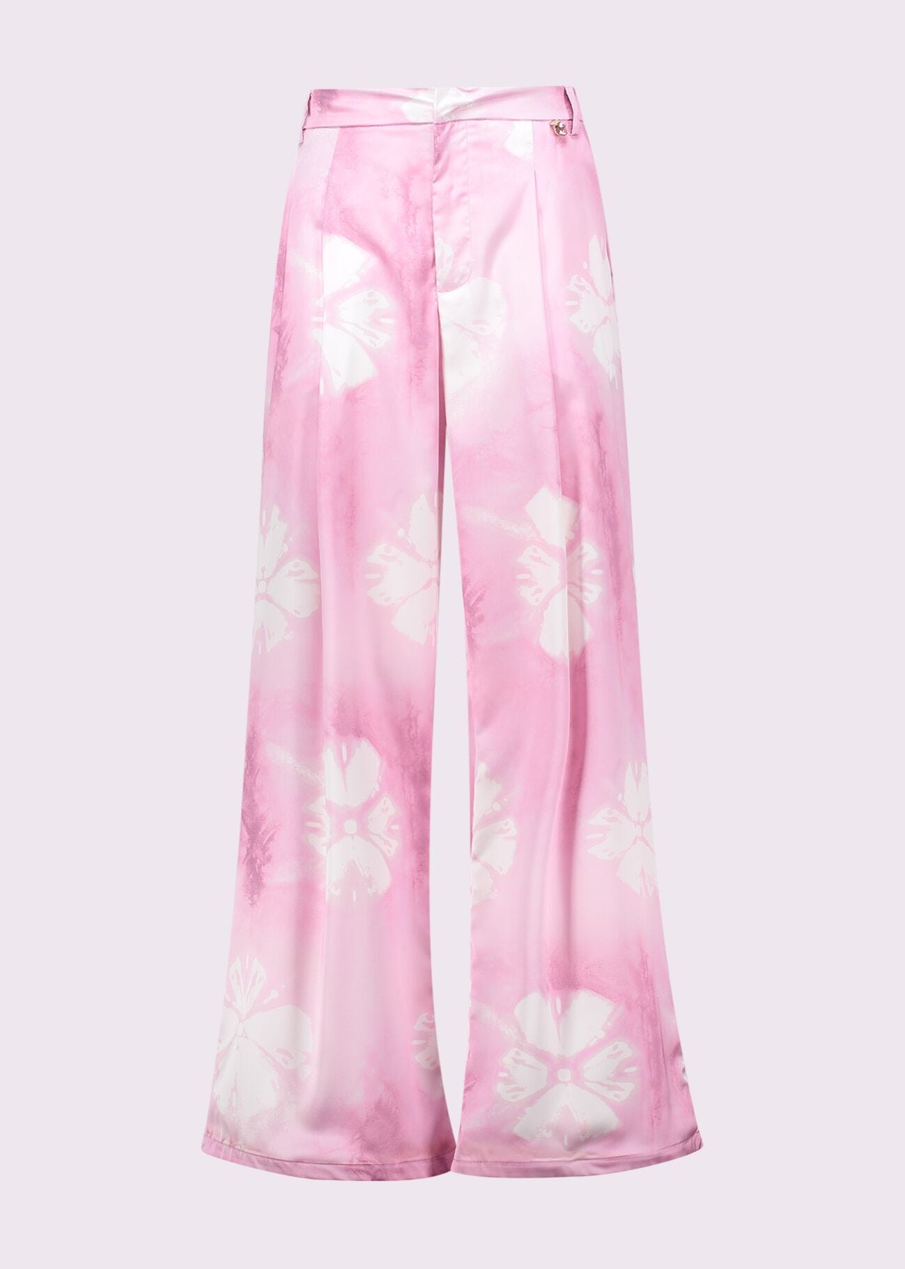 Pantaloni rosa in raso stampato