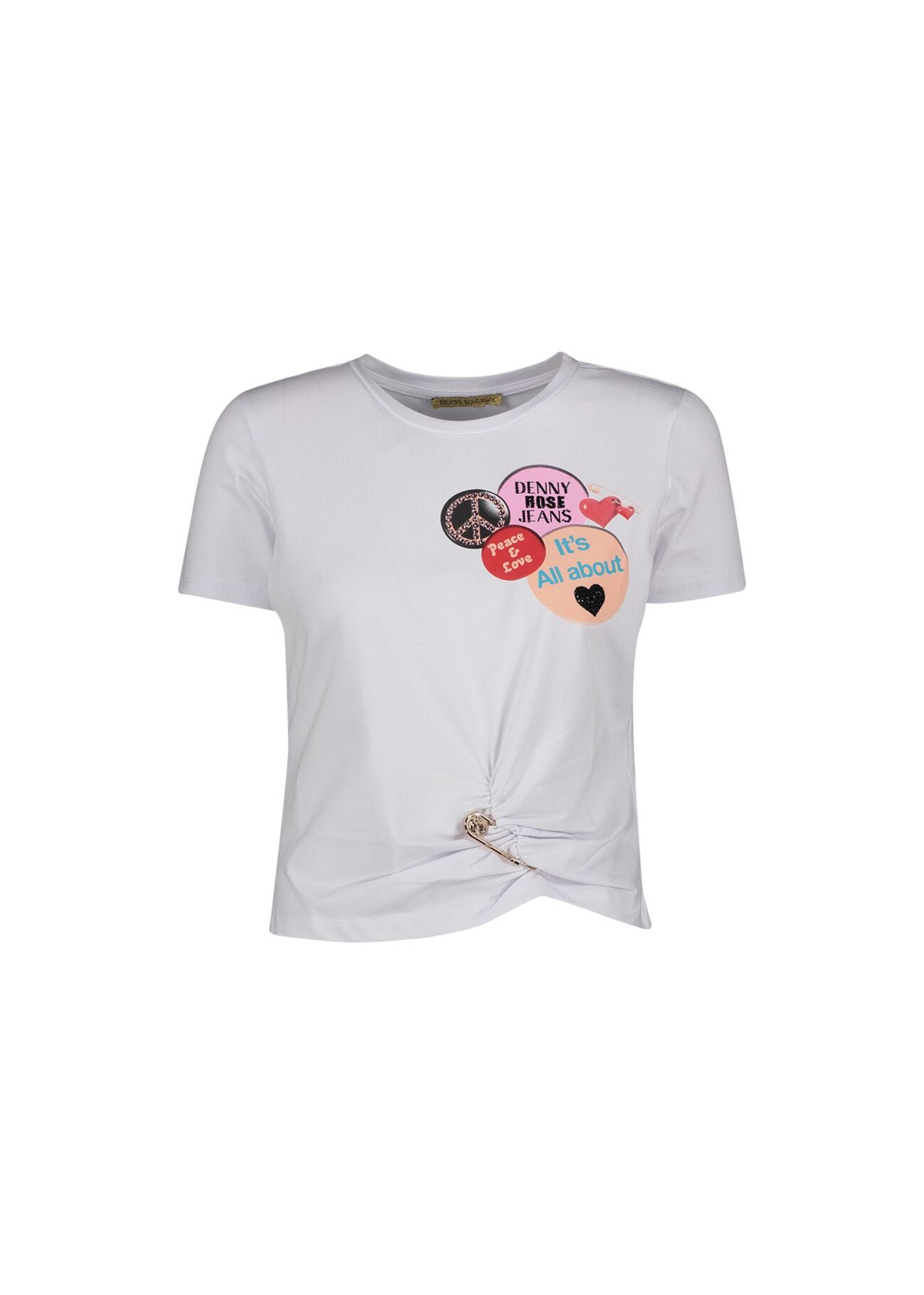 T-shirt con stampa e spilla