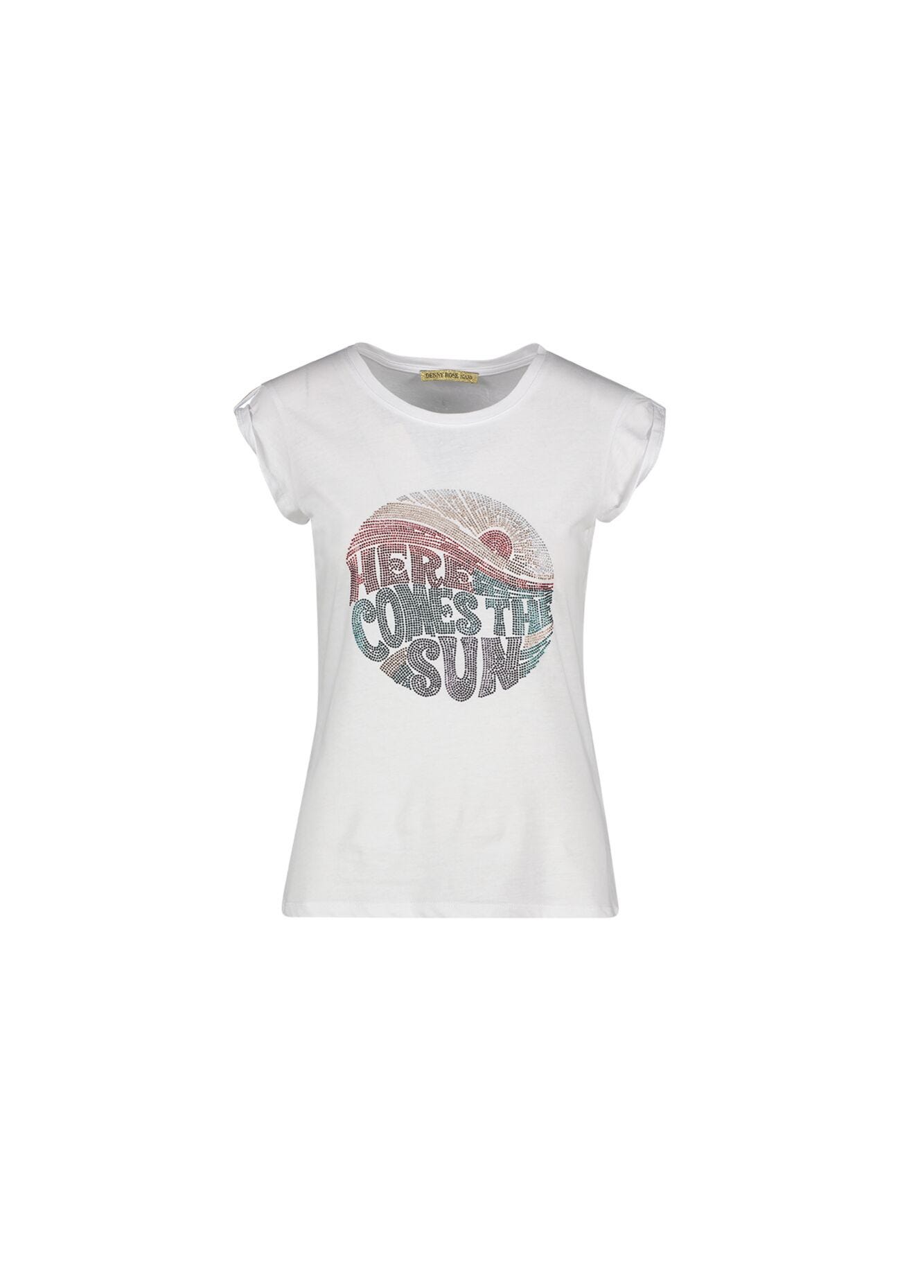 T-shirt with print and rhinestones